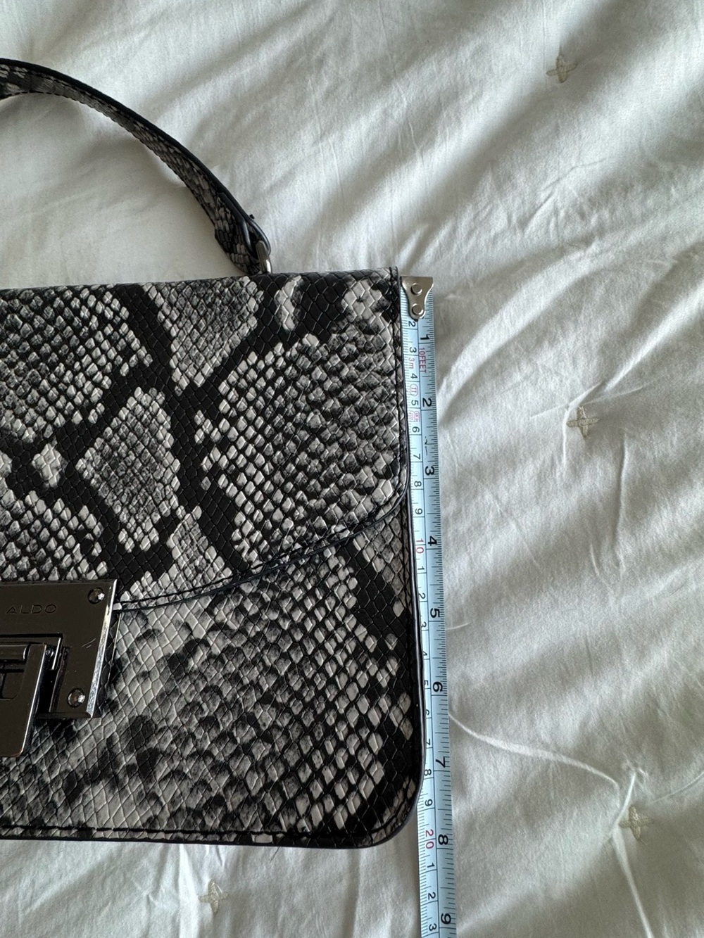 ALDO Black & Gray Snake-Print Top Handle Satchel - Picture 4 of 6